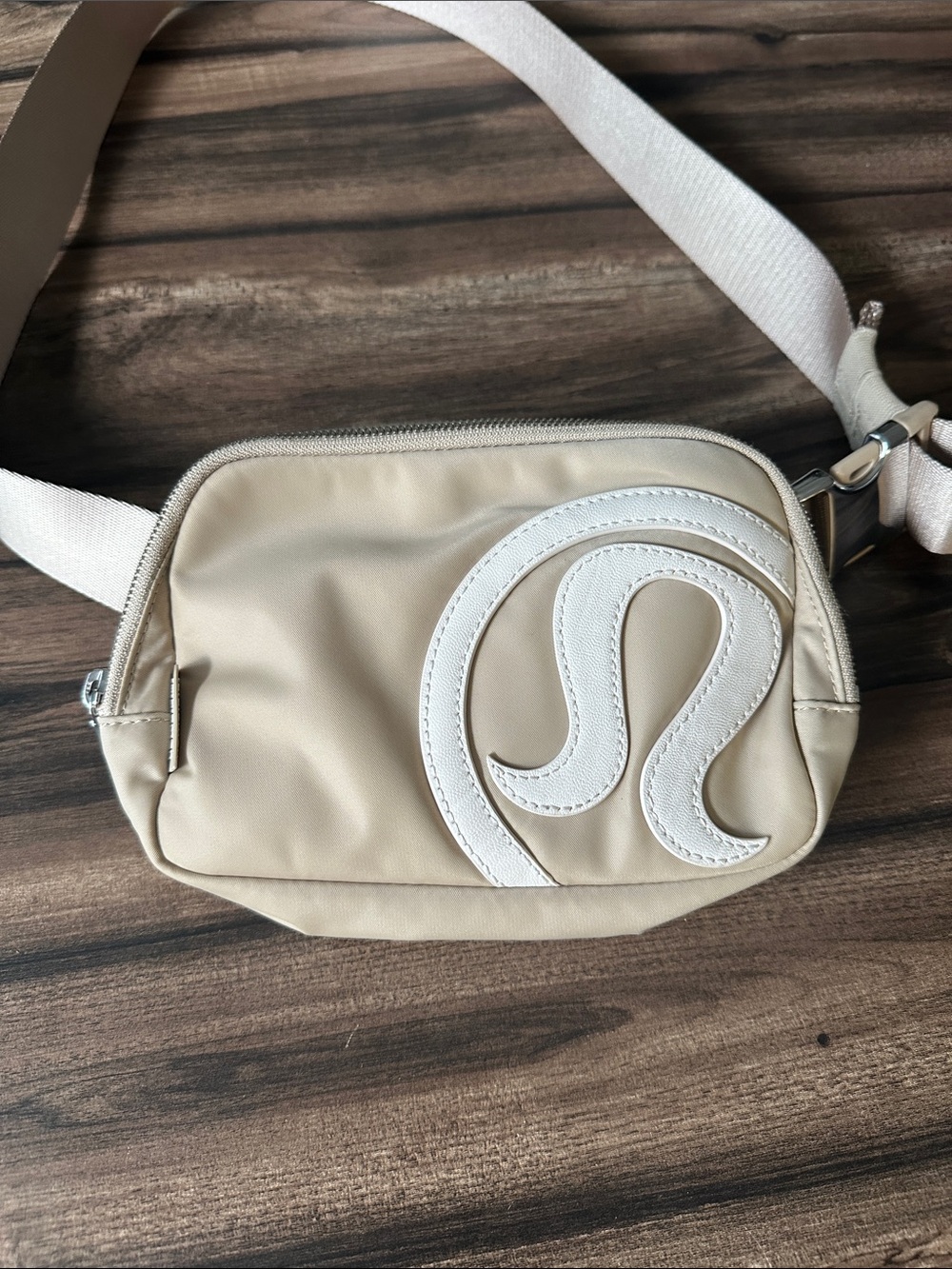 lululemon athletica Beige Crossbody Belt Bag with White Logo
